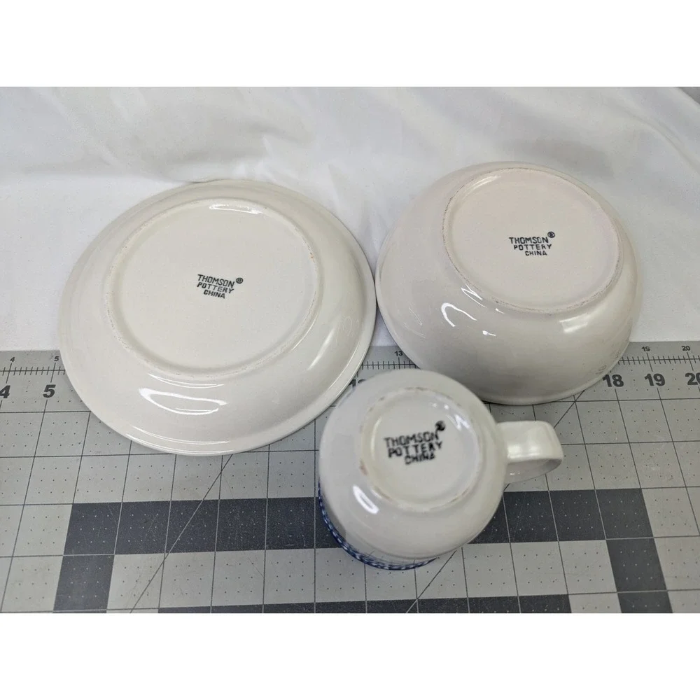 Thomson Pottery Snowman Plate Bowl Mug Lot Snow‎ Winter